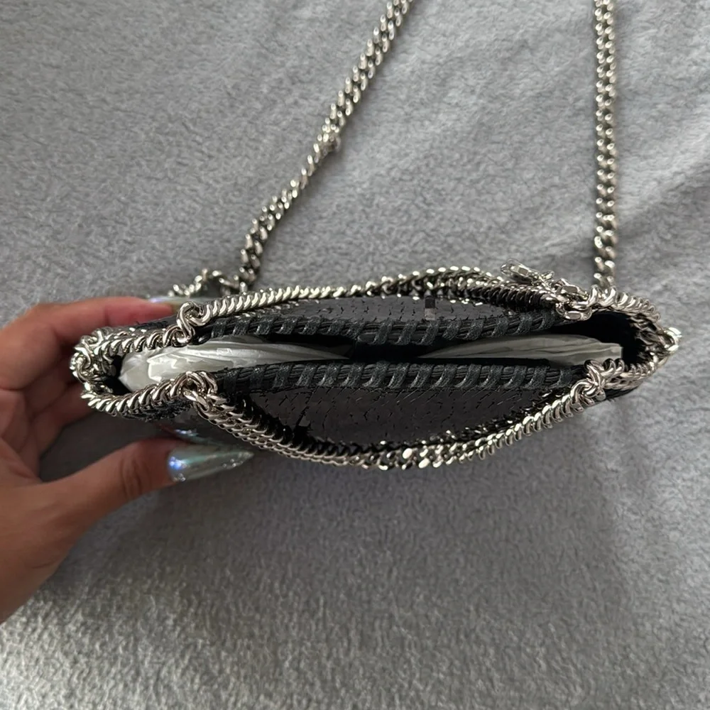 Stella McCartney Mini Falabella Sequin Shoulder Bag Black w/silver hardware NWT - Picture 9 of 14